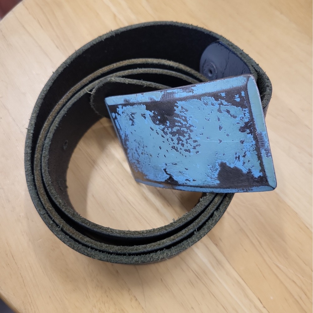 FosterWeld Distressed Patina Buckle Distressed Black Leather Belt 45"